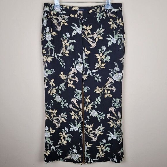 Lands' End Floral Black Wide Leg Ankle Pants Size 14 - Picture 1 of 13